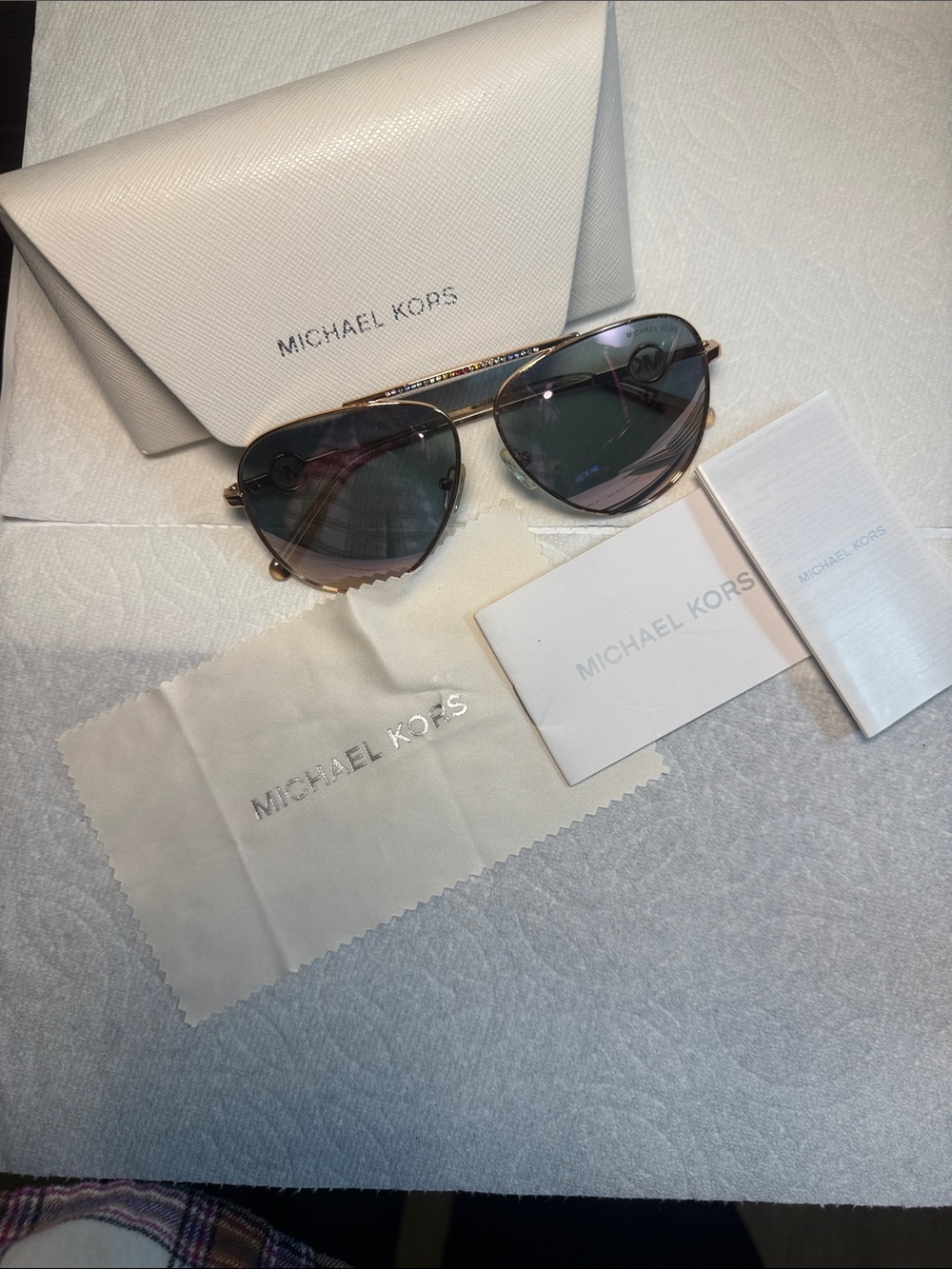 Michael Kors Rose Gold Aviator Sunglasses with Pink Lenses